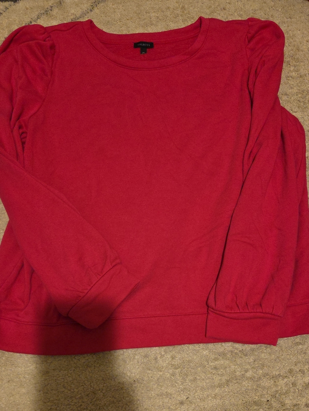 Talbots Pink Puff-Sleeve Crewneck Sweatshirt